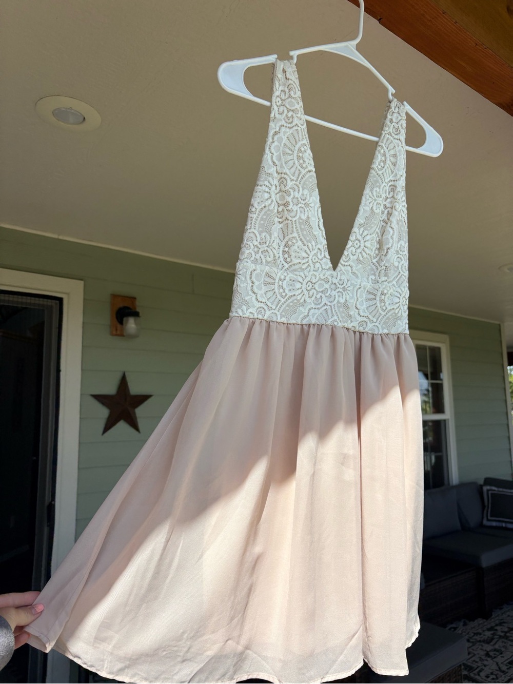 Lace Bodice V-Neck champagne Dress